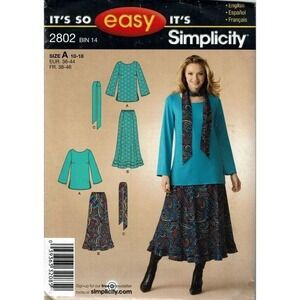 Simplicity Sewing Pattern 2802 Top Skirt Scarf Misses Size 10-18